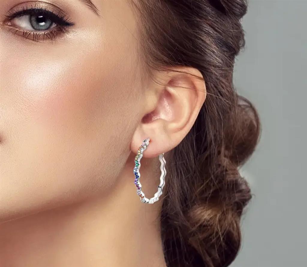 Sterling Silver Rainbow Wave Earrings