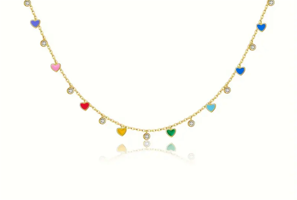 14K Vermeil Rainbow Heart Enamel Necklace