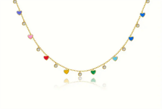 14K Vermeil Rainbow Heart Enamel Necklace