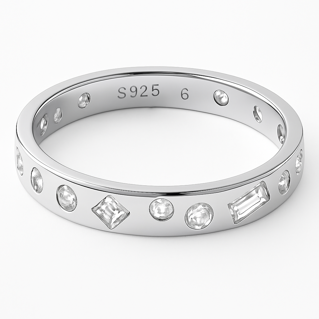 Sterling Silver Mélange Bezel Set Stone Ring