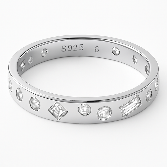 Sterling Silver Mélange Bezel Set Stone Ring