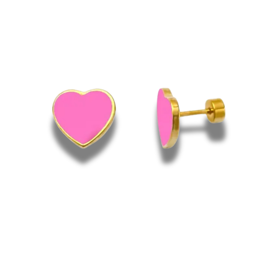 18K Vermeil Hot Pink Enamel Heart Studs