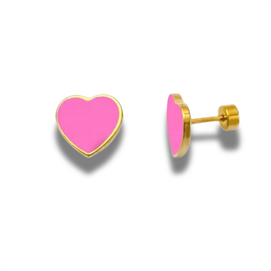 18K Vermeil Hot Pink Enamel Heart Studs