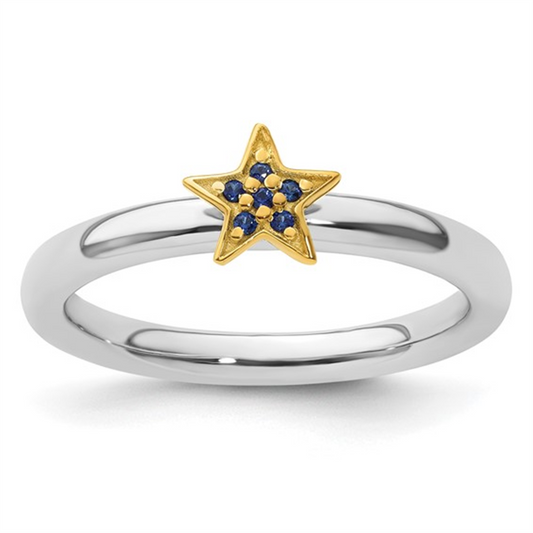 Sterling Silver & 14K Vermeil Sapphire Star Ring