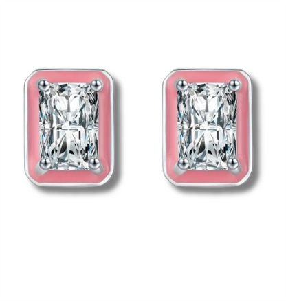 Sterling Silver & Pink Enamel Studs