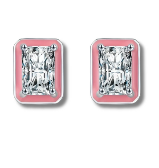 Sterling Silver & Pink Enamel Studs