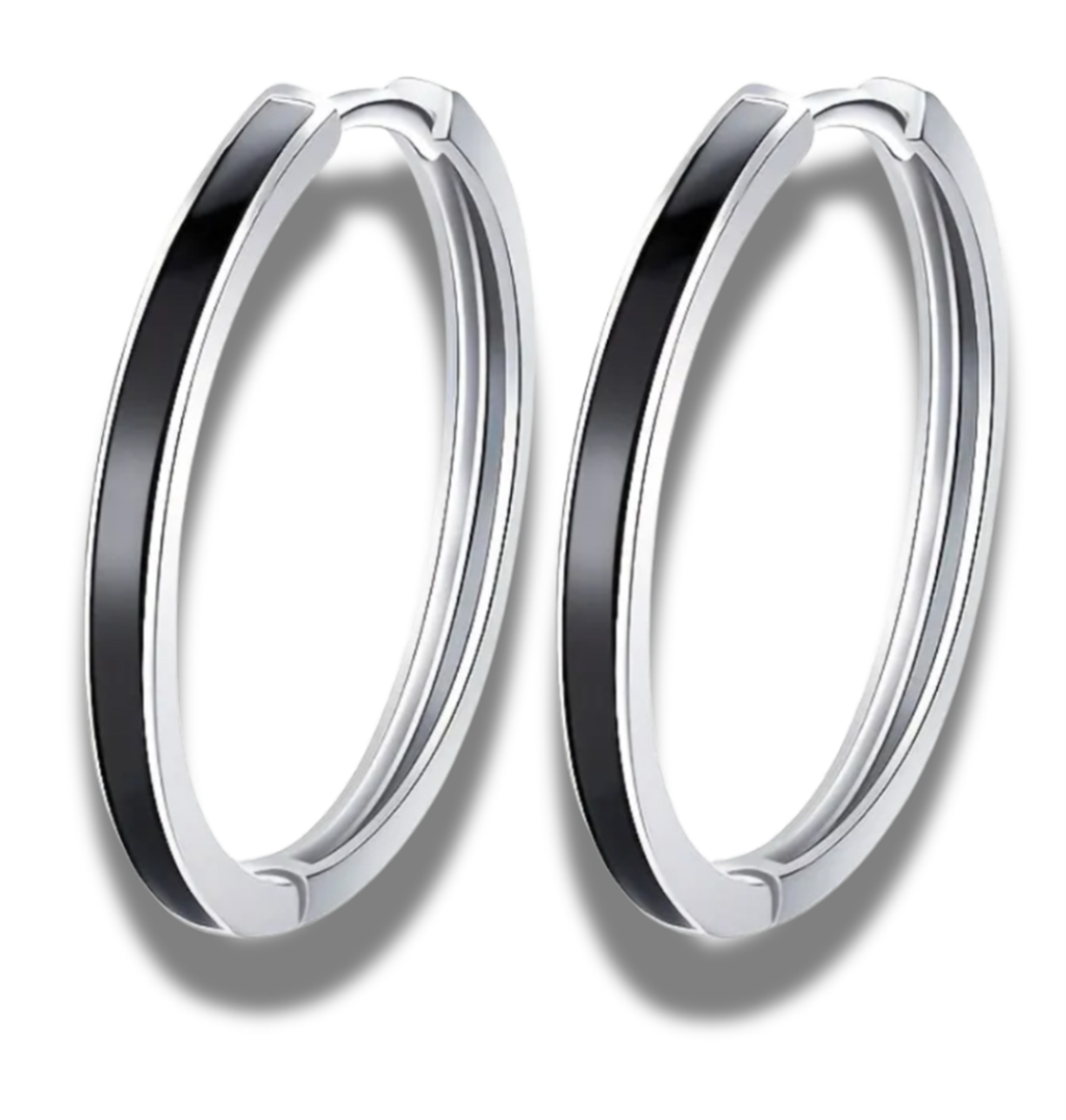 Sterling Silver & Black Enamel Gretchen Hoop Earrings