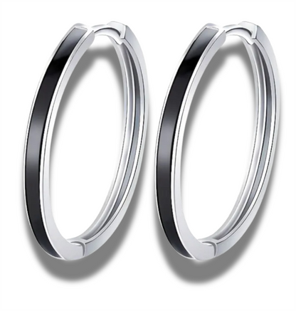 Sterling Silver & Black Enamel Gretchen Hoop Earrings
