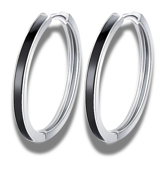 Sterling Silver & Black Enamel Gretchen Hoop Earrings