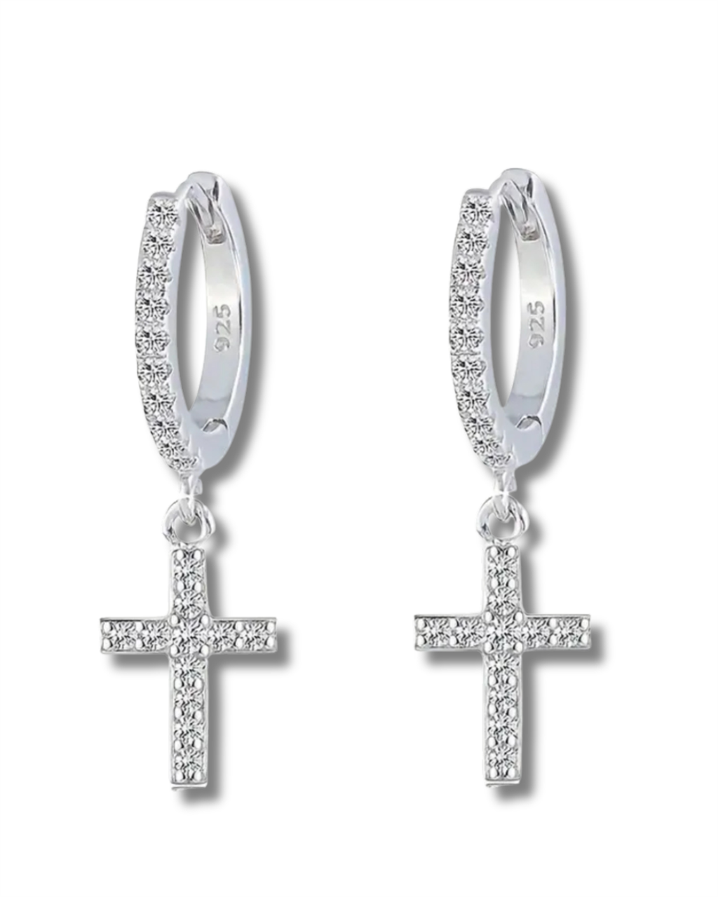 Sterling Silver Pave Set Jane Cross Earrings