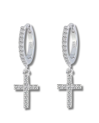 Sterling Silver Maria Pave Cross Earrings