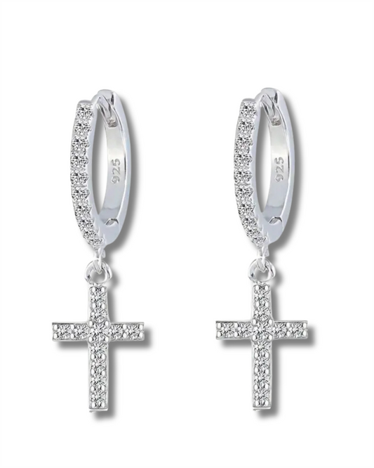 Sterling Silver Pave Set Jane Cross Earrings
