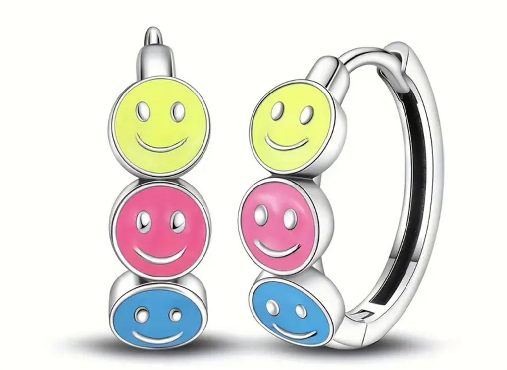 Sterling Silver & Enamel Smiley Face Earrings