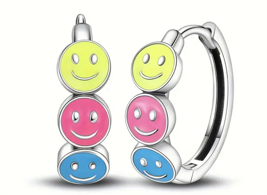 Sterling Silver & Enamel Smiley Face Earrings