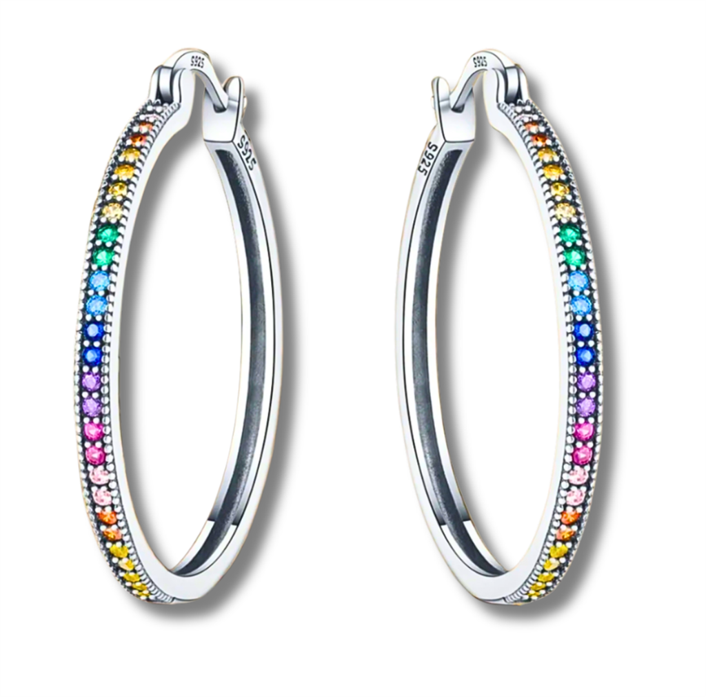 Sterling Silver Rainbow Hoop Earrings