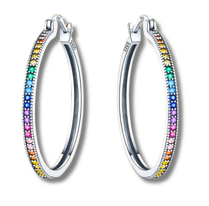 Sterling Silver Rainbow Hoop Earrings