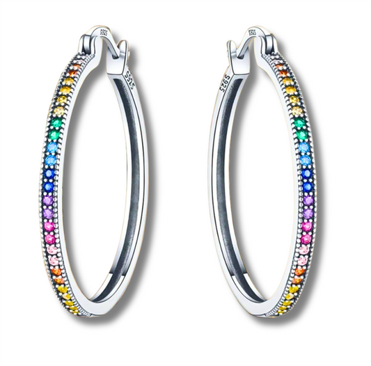 Sterling Silver Rainbow Hoop Earrings