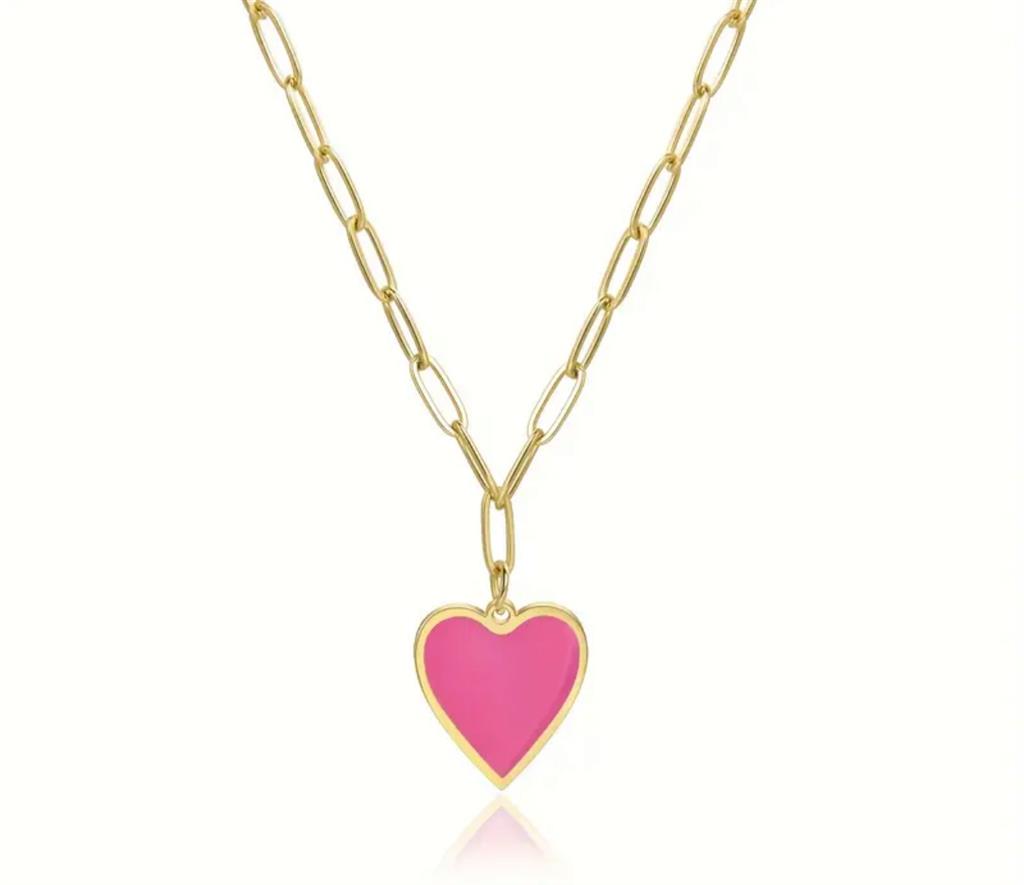 18K Vermeil Pink Enamel Heart Necklace