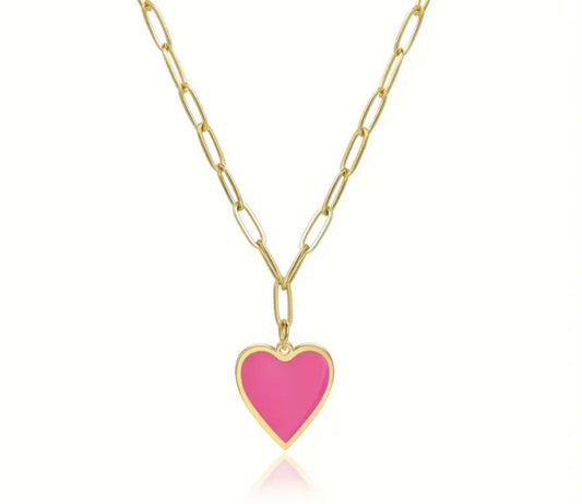 18K Vermeil Pink Enamel Heart Necklace