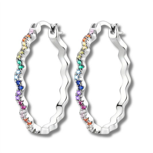Sterling Silver Rainbow Wave Earrings