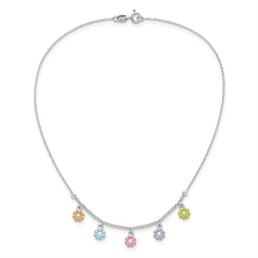 Sterling Silver Enameled Flower Necklace