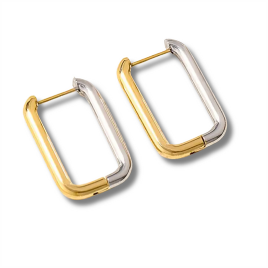 18K Two-Tone Lois Rectangular Hoop Earrings