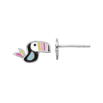 Sterling Silver Enamel Toucan Stud Earrings
